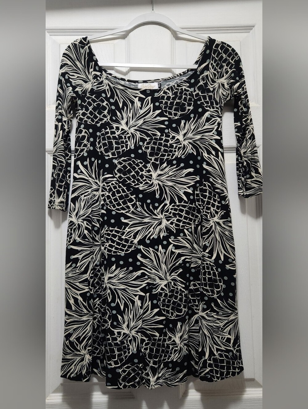 Ava Sky/Fighting Eel Black and Cream Pineapple Print Dress